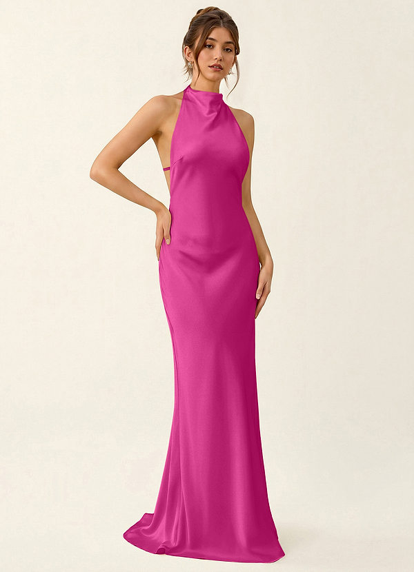 Tamsin Fuchsia Vloerlange jurk met open rug en vlekken image1