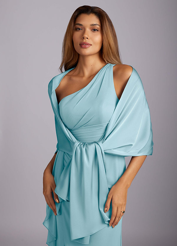 front Azazie Matching Color Aleena Stretch Satin Shawl