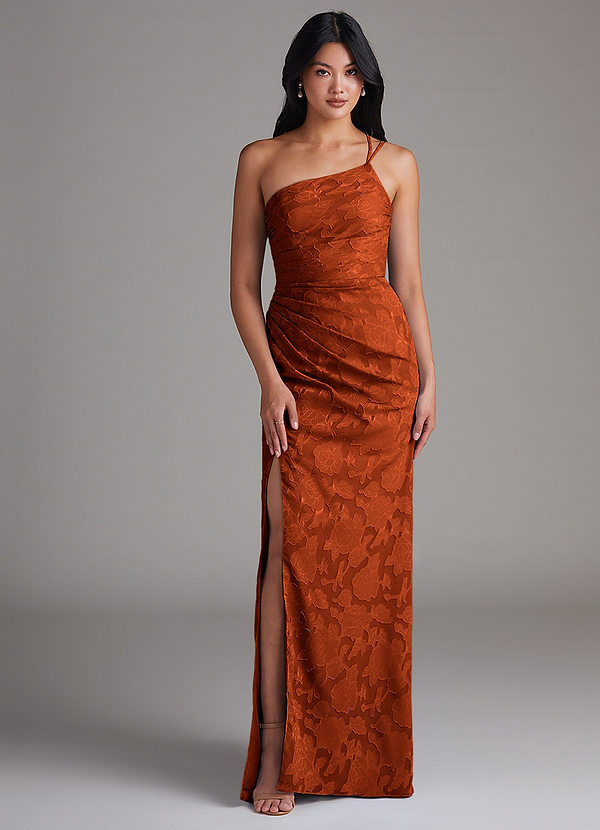 Azazie Eren Bruidsmeisjes Jurken Jurk van Bloemen Burn-out met Kolom One-Shoulder Paprika image1