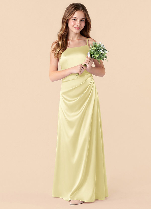 Azazie Renna Junior Lemon Sorbet Mermaid Pleated Stretch Satin Dress image1