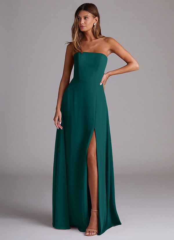 Azazie Wren Bridesmaid Dresses Peacock A-Line Side Slit Chiffon Convertible Dress image1