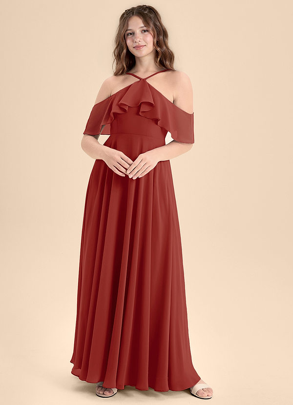 Azazie Tessabelle Junior Vestido de Terracota de Gasa de Corte en A con Vestidos sin tirantes image1