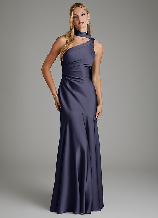 Azazie Amara Bridesmaid Dresses Stormy Mermaid One Shoulder Stretch Satin Dress image1
