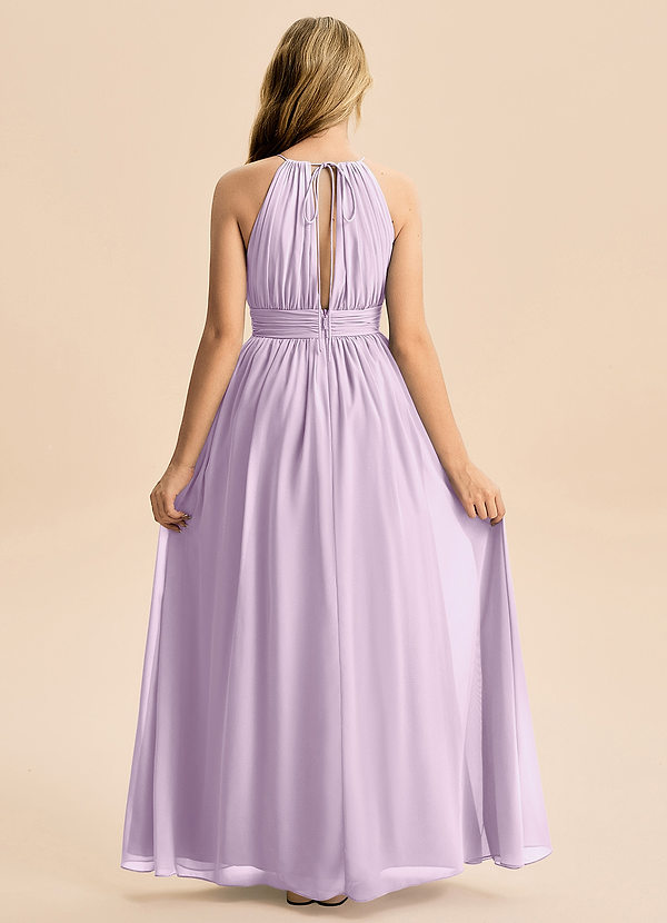 Azazie Noelle Junior A-linja Pliseerattu Sifonki Lattian pituus Nuorempi morsiusneito Pukeutua image1