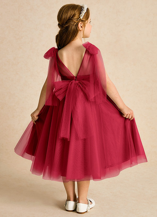 Azazie Dori Robes de Fillette d'Honneur Robe Trapèze en Tulle Rayé Écarlate image1