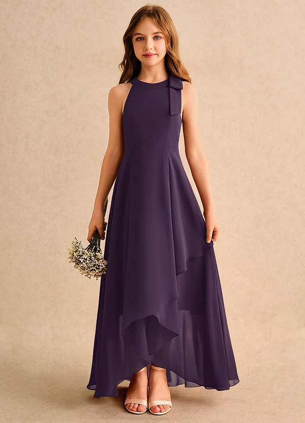 Azazie Boop Girls Formal Flower Girl Dresses Plum A-Line Bow Chiffon Dress image1
