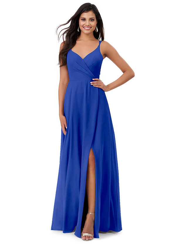 Azazie Lennon Bridesmaid Dresses Royal Blue A-Line Lace Chiffon Dress image1