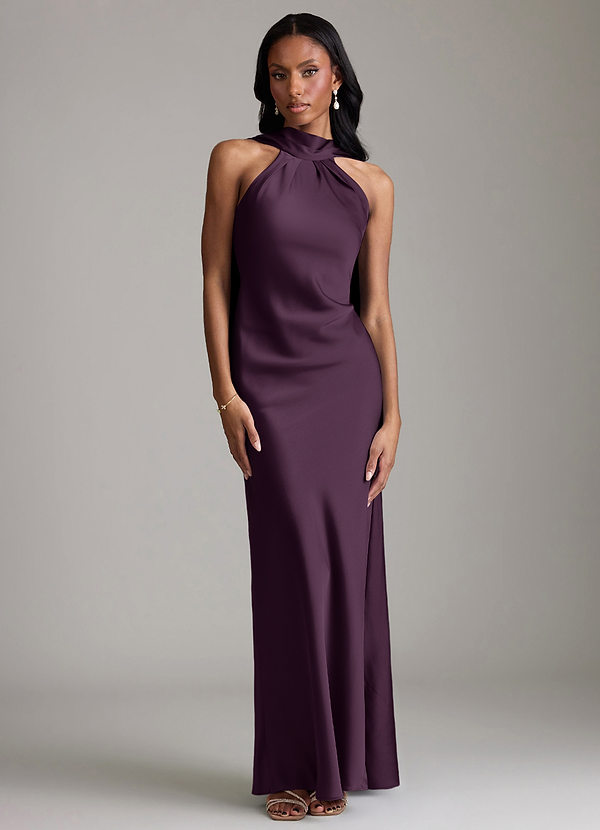 Azazie Cassiana Bruidsmeisjes Jurken Jurk van Stretch Satijn met Zeemeermin Geplooid Pruim image1