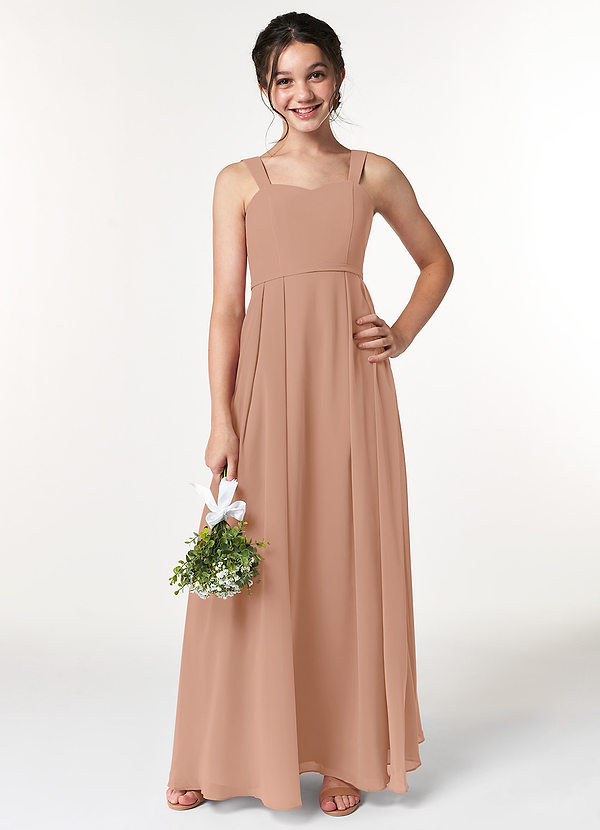Azazie Simoan Junior Abito A-Line in Chiffon Scollo a Cuore Champagne Rosa image1