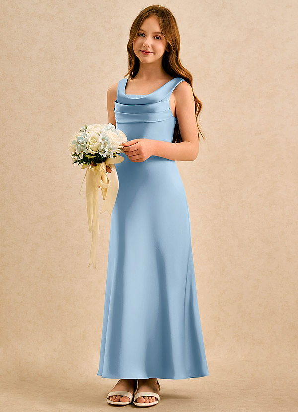 Azazie Raspberry Girls Formal Blomsterpigekjoler A-Line Plisseret Stræk satin Ankel-længde Kjole image1