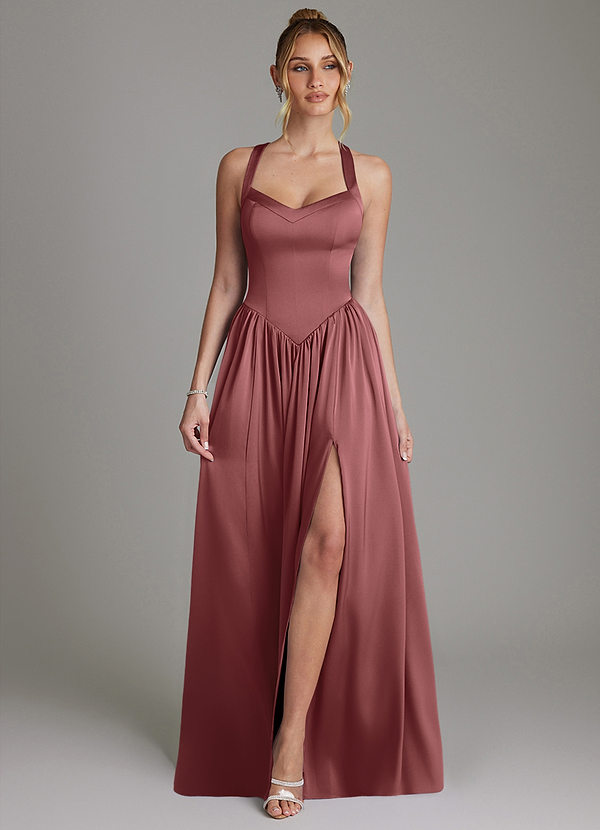 Azazie Francis Bruidsmeisjes Jurken Jurk van Stretch Satijn met A-Lijn Korset Amethist image1