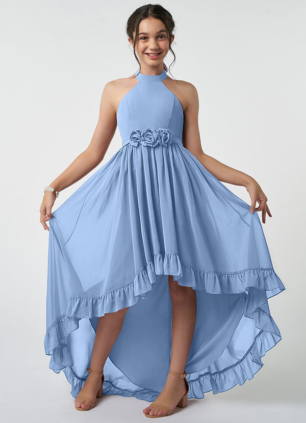Azazie Hermione Steel Blue A-Line Chiffon Dress image1
