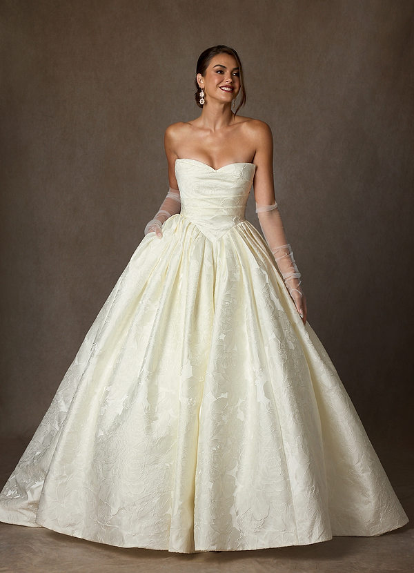 Azazie Celestia Wedding Dresses Antique White Ball-Gown Strapless Floral Jacquard Dress image1