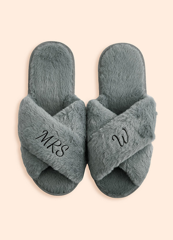 front Personalized Bridesmaid Fluffy Cross Slippers