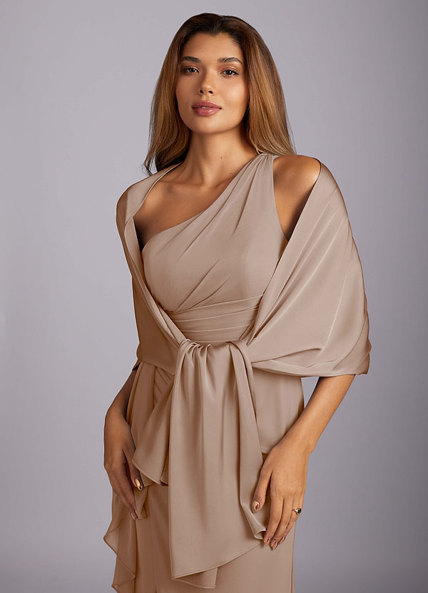 front Azazie Matching Color Aleena Stretch Satin Shawl