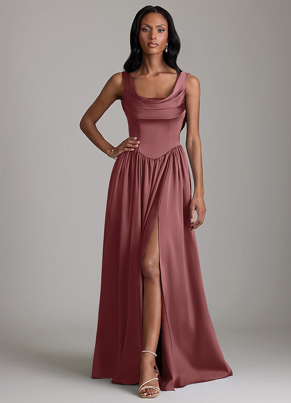 Azazie Novi Bridesmaid Dresses Amethyst A-Line with Pockets Stretch Satin Dress image1