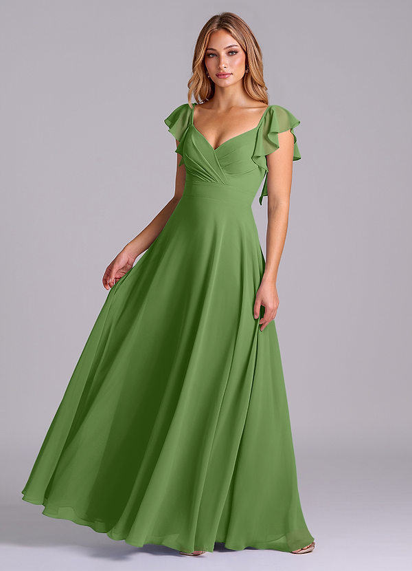 Azazie Leilani Bridesmaid Dresses Basil A-Line Pleated Chiffon Dress image1