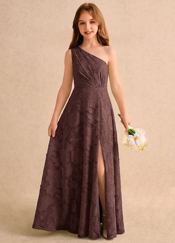 Azazie Pudles Girls Formal Blommflicksklänningar Klänning A-linje i Blommig Utbrändhet One-shoulder image1