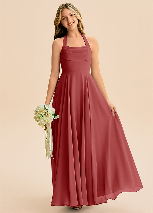 Azazie Kady Junior Vestido de Óxido de Gasa de Corte en A con Escote de Corazón image1