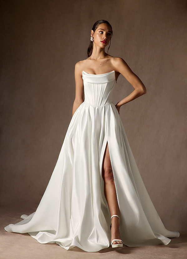 Azazie Katalina Wedding Dresses Diamond White Ball-Gown Strapless Satin Dress image1