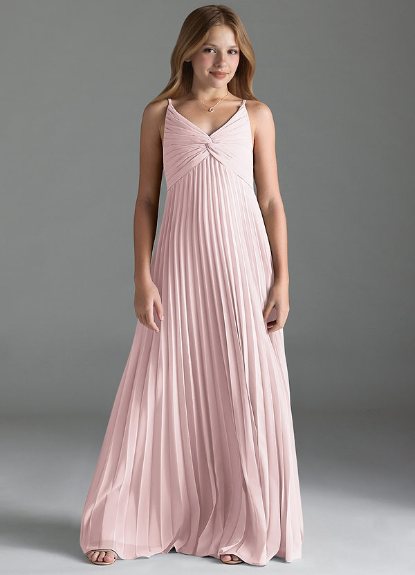 Azazie Raychelle Junior Vestido de Rosa Rubor de Gasa de Corte En A con Plisado image1