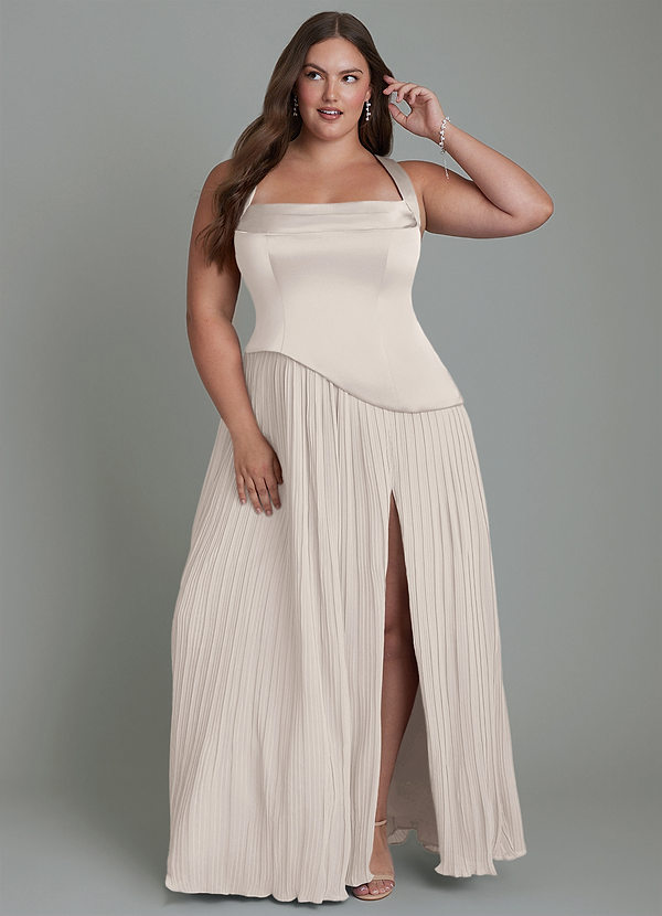 Azazie Stephanie Bridesmaid Dresses White Alabaster A-Line Pleated Stretch Satin Dress image1