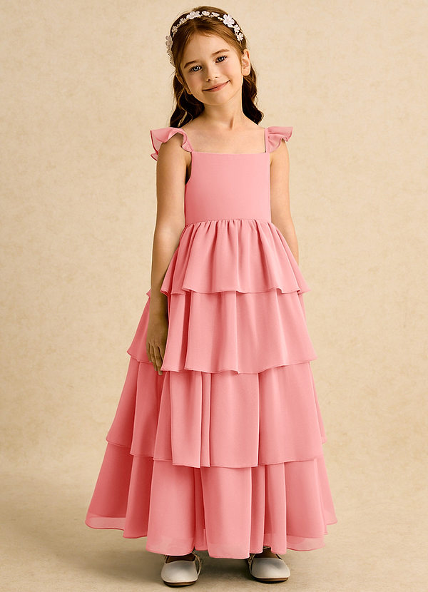 Azazie Boba Vestidos de Niña de Flores Vestido de Coral de Gasa de Corte En A con Escote Cuadrado image1