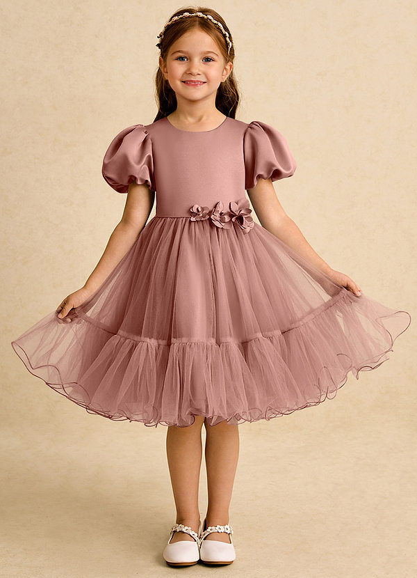 Azazie Cocoa Vestidos de Niña de Flores Vestido de Rosa De Cedro de Tul de Princesa con Plisado image1