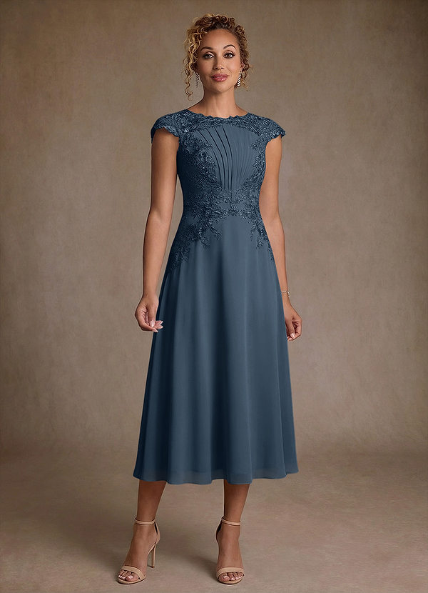 Azazie Crista Robe Mère de la Mariée & du Marié Robe Trapèze en Mousseline de soie Dentelle Neptune image1