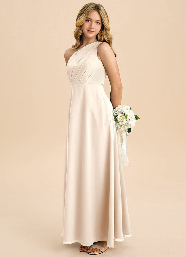 Azazie Phaedra Junior Jurk van Chiffon met A-Lijn Geplooid Wit Albast image1