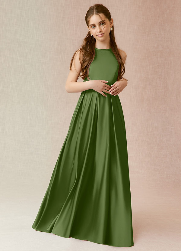 Azazie Arianthe Junior Vestido de Enebro de Satén Elástico de Corte En A con Con bolsillos image1