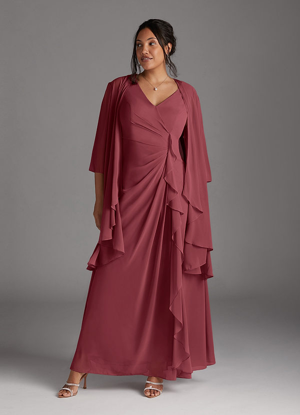 Azazie Manuella Mother of the Brides Dresses Merlot A-Line V-Neck Pleated Chiffon Dress image1