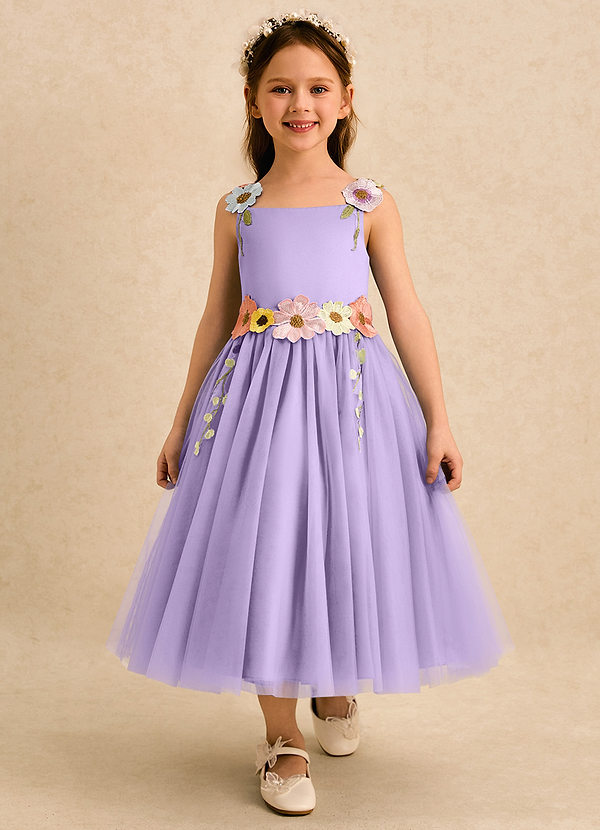 Azazie Meadow Robes de Fillette d'Honneur Robe Trapèze en Dentelle Lilas image1