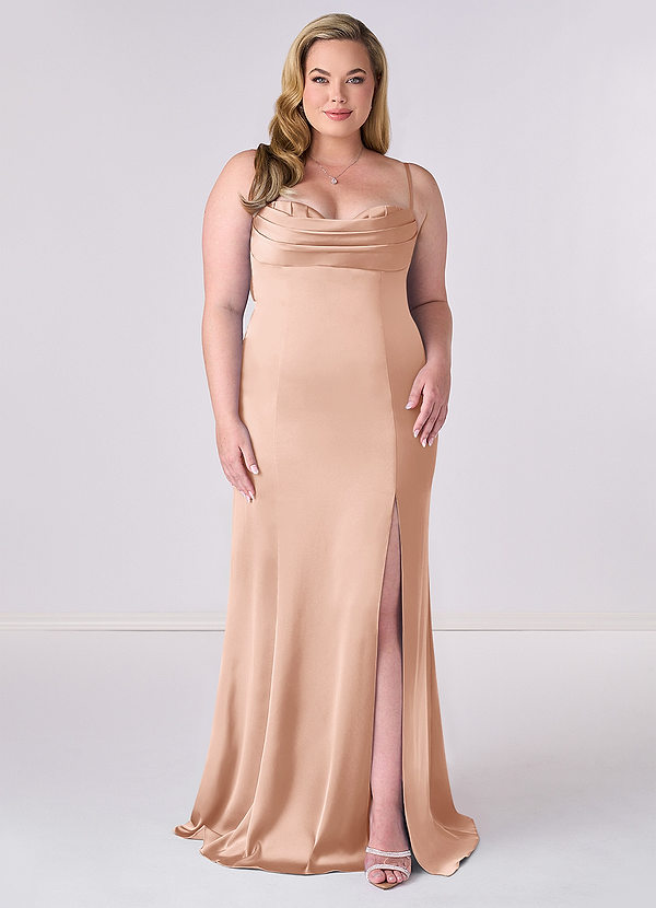 Barbie ♥ Azazie Abiti da Damigella Abito Sirena in Raso Elasticizzato Corsetto Oro Rosa image1