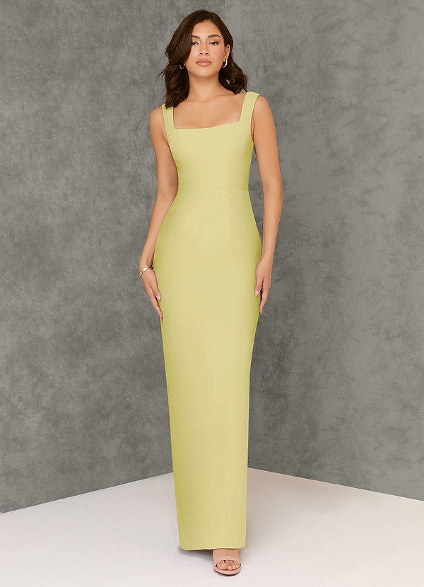 Azazie Flori Bridesmaid Dresses Lemon Sorbet Sheath Square Neckline Chiffon Dress image1
