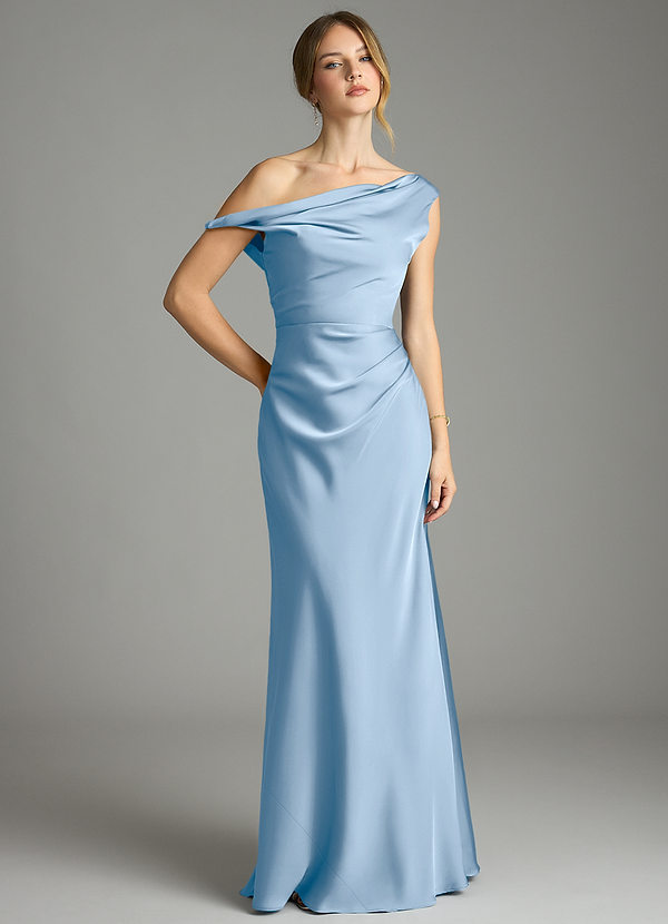 Azazie Emerson Brautjungfernkleider Meerjungfrau-Linie Schulterfrei Stretch-Satin Kleid Puderblau image1