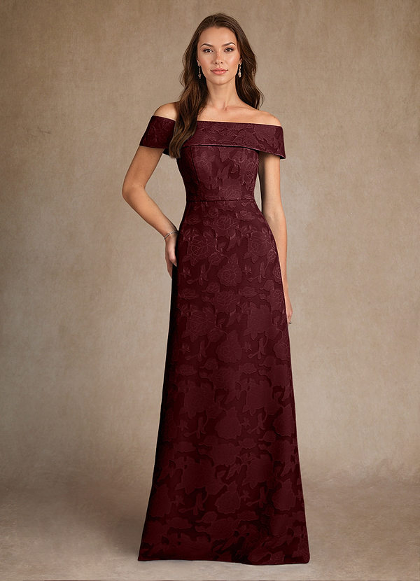 Azazie Medford Mother of the Brides Dresses Cabernet A-Line Off the Shoulder Floral Burnout Dress image1