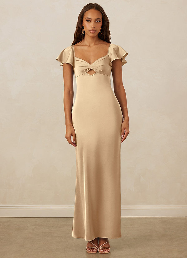 Christian Siriano Bridal for Azazie 1005 Bridesmaid Dresses Flutter Sleeve Stretch Satin Sheath Dress image1