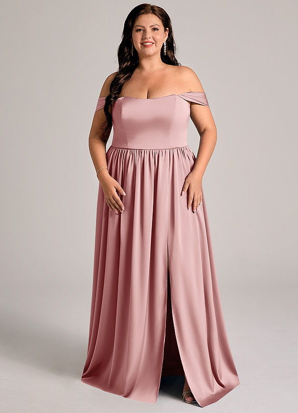 Azazie Calianna Vestidos Dama de Honor Vestido de Rosa Polvorienta de Satén Elástico de Corte en A Convertible con Vestidos sin tirantes image1