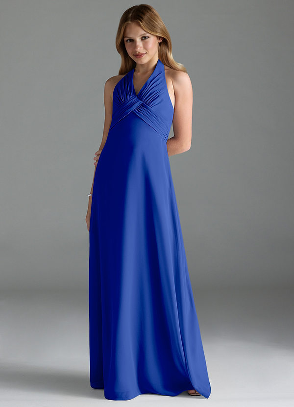 Azazie Tessie Junior Royal Blue A-Line Pleated Chiffon Dress image1