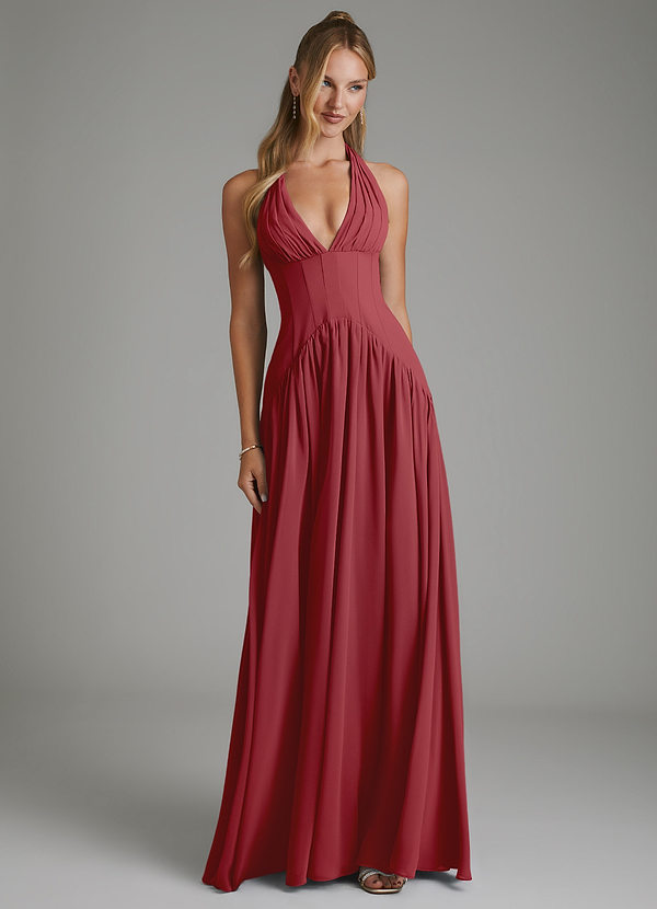 Azazie Alicia Bridesmaid Dresses Pomegranate A-Line Pleated Chiffon Dress image1