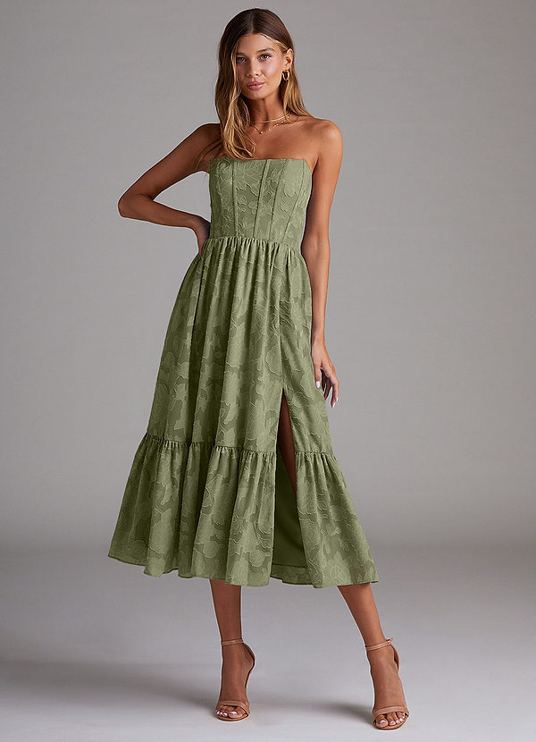 Azazie Delphina Bridesmaid Dresses Pistachio A-Line Strapless Floral Burnout Convertible Dress image1