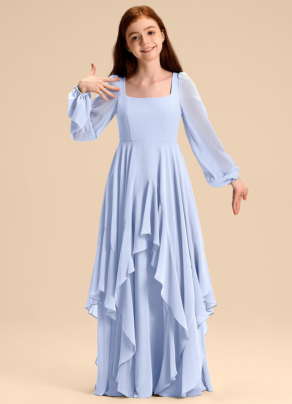 Azazie Clara Junior Abito A-Line in Chiffon Blusa Ghiaccio image1