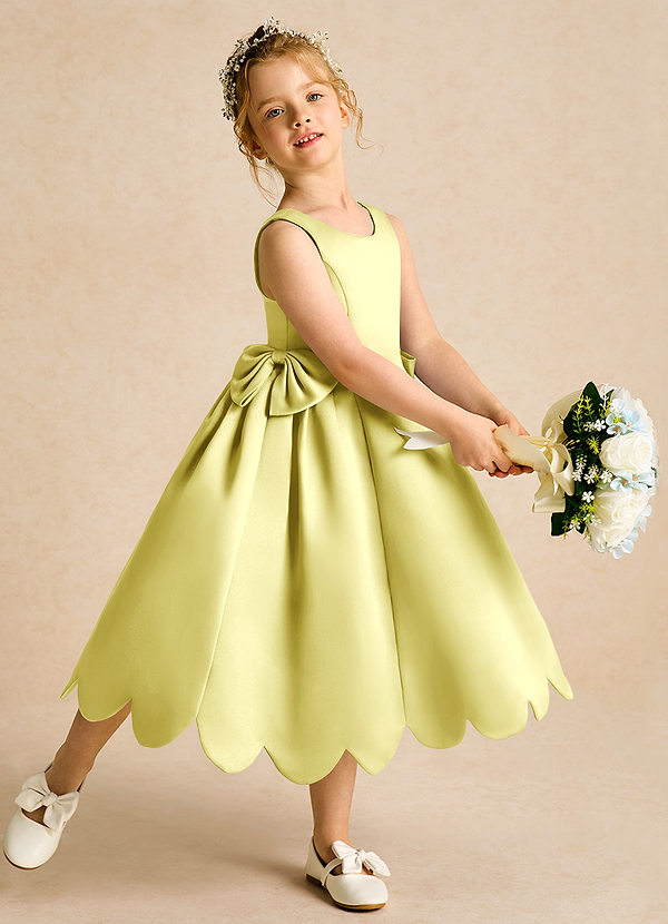 Azazie Macaroon Flower Girl Dresses Lemon Sorbet Ball-Gown Bow Matte Satin Dress image1