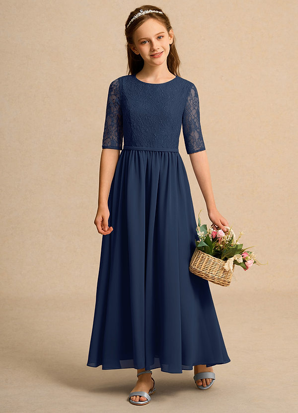 Azazie Pippin Junior Formal Vestidos de Niña de Flores Vestido de Azul Marino Oscuro de Encaje de Corte En A image1