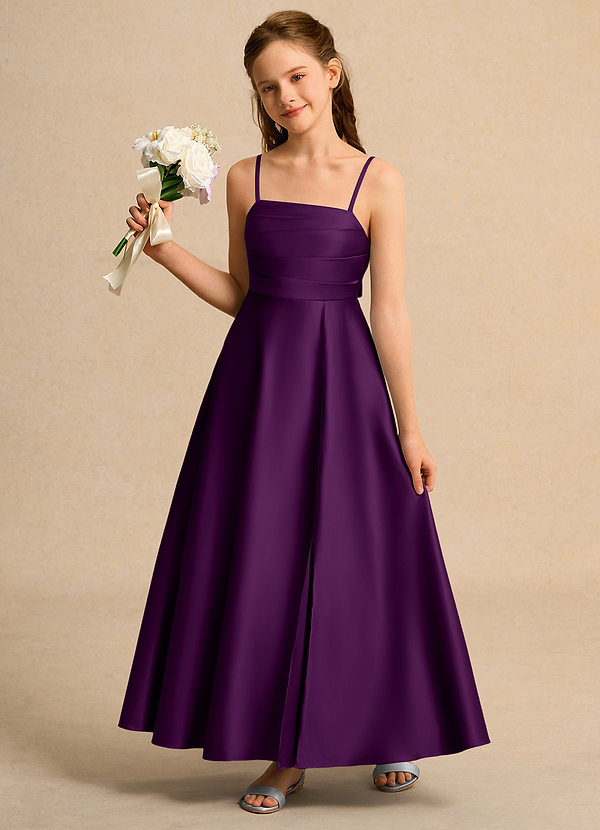 Azazie Pebbles Junior Formal Vestidos de Niña de Flores Vestido de Uva de Satin Mate de Corte En A con Plisado image1