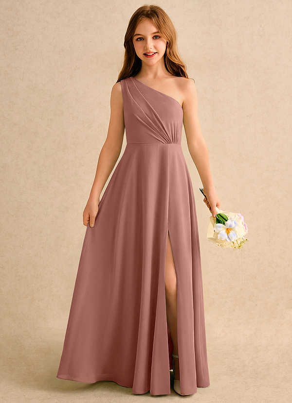 Azazie Puddles Girls Formal Flower Girl Dresses Cedar Rose A-Line One Shoulder Chiffon Dress image1