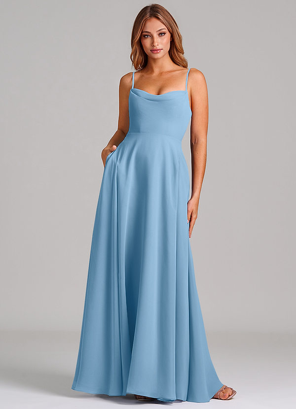 Azazie Elle Bridesmaid Dresses Steel Blue A-Line Pleated Chiffon Dress image1