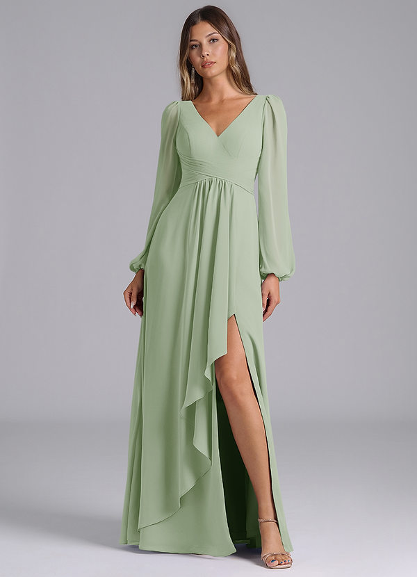 Liah Bridesmaid Dresses Dusty Sage A-Line Long Sleeve Chiffon Dress image1
