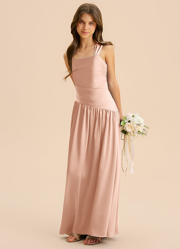 Azazie Dotty Junior A-Linie Plissee Stretch-Satin Kleid Roségold image1